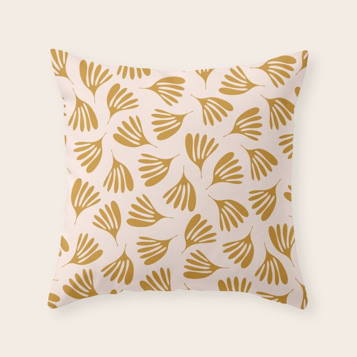 Pale Blush and Mustard Wispy Leaves Contemporary Pattern Throw Pillow Gallery Image 1