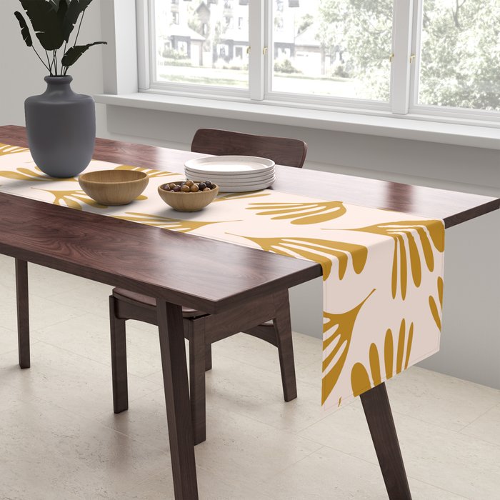Pale Blush and Mustard Wispy Leaves Contemporary Pattern Table Runner Gallery Image 2