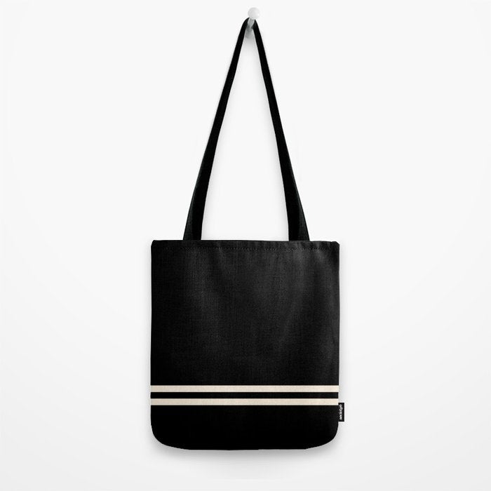 Double Cuff Stripe Nearly Solid Minimalist Pattern in Black and Almond Cream Tote Bag Gallery Image 2