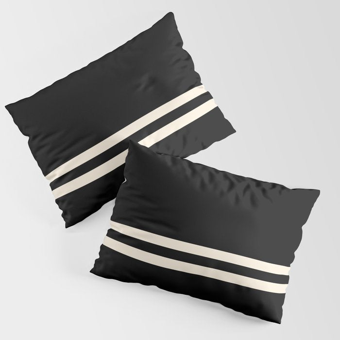 Double Cuff Stripe Nearly Solid Minimalist Pattern in Black and Almond Cream Pillow Sham Gallery Image 3