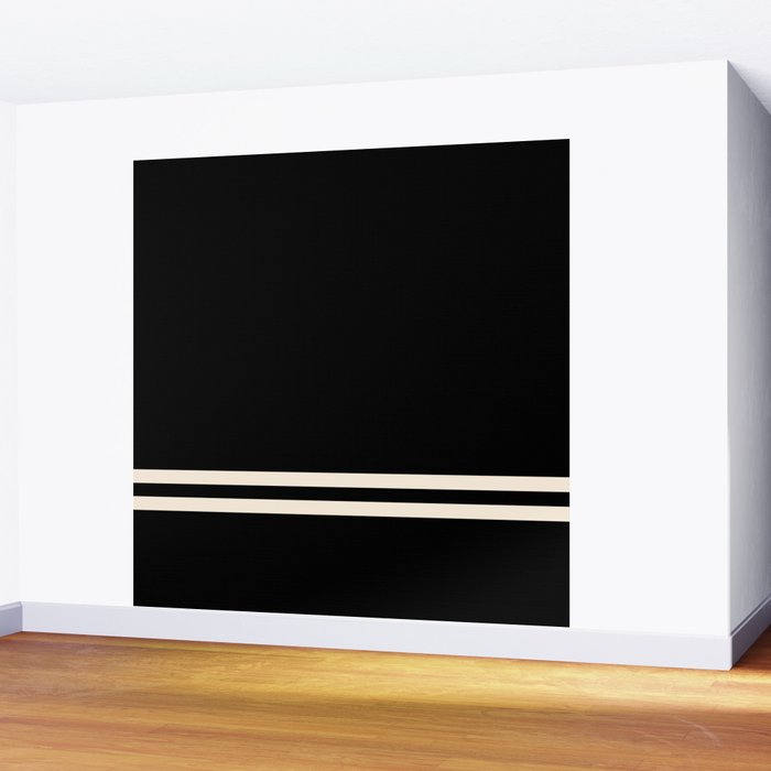 Double Cuff Stripe Nearly Solid Minimalist Pattern in Black and Almond Cream Wall Mural Gallery Image 2