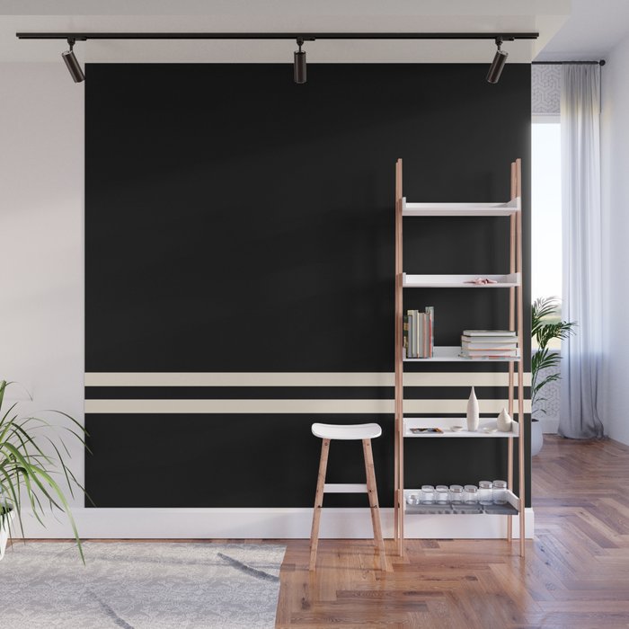 Double Cuff Stripe Nearly Solid Minimalist Pattern in Black and Almond Cream Wall Mural Gallery Image 1