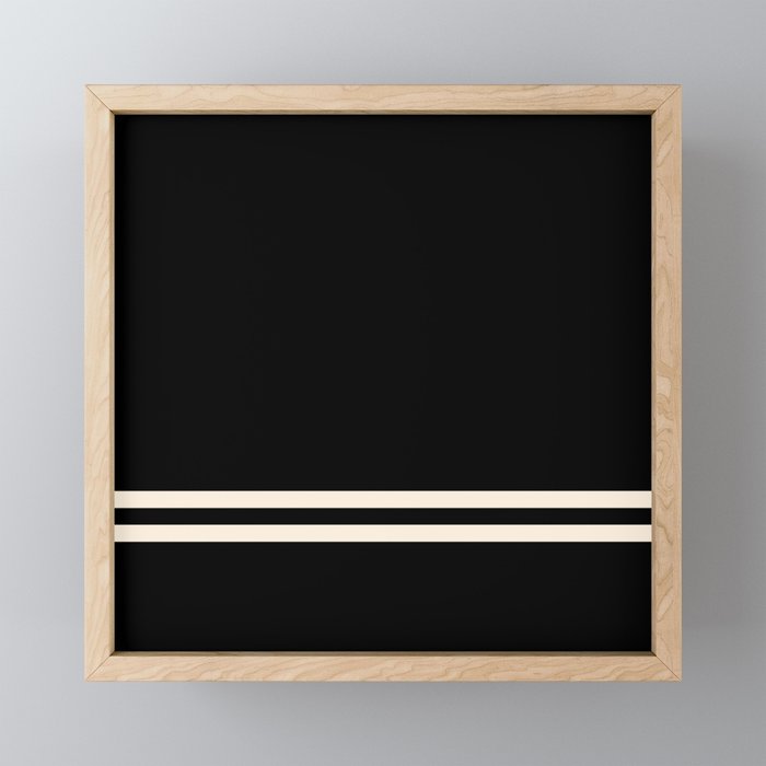 Double Cuff Stripe Nearly Solid Minimalist Pattern in Black and Almond Cream Mini Art Print Gallery Image 1