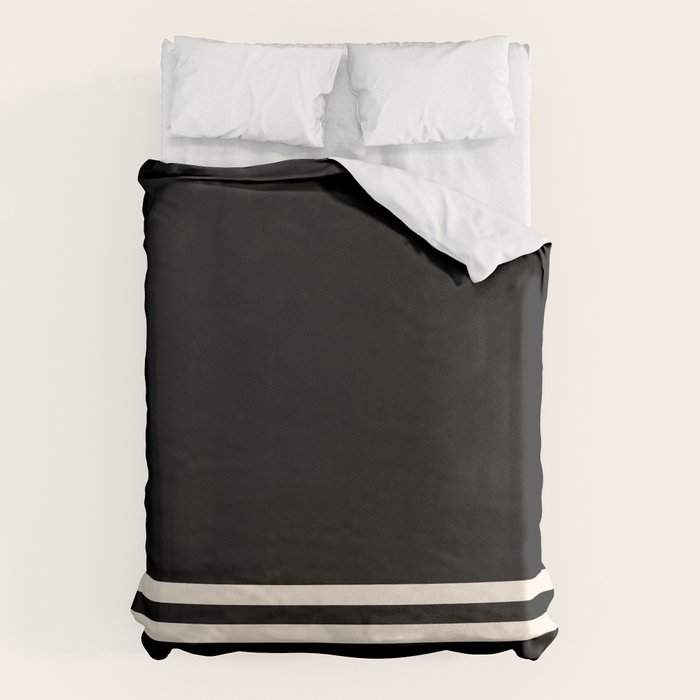 Double Cuff Stripe Nearly Solid Minimalist Pattern in Black and Almond Cream Duvet Cover Gallery Image 6