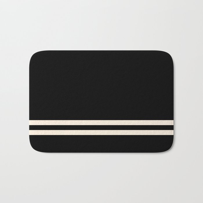 Double Cuff Stripe Nearly Solid Minimalist Pattern in Black and Almond Cream Bath Mat Gallery Image 1
