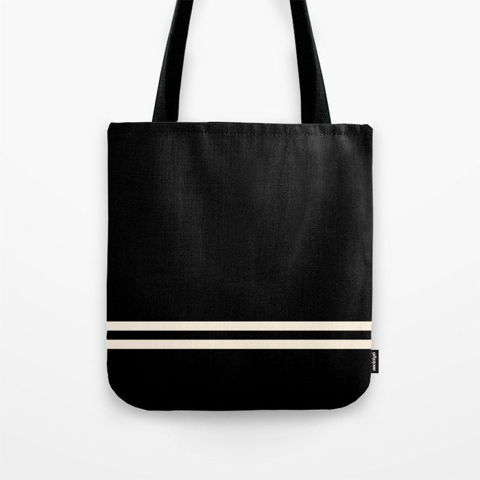 Double Cuff Stripe Nearly Solid Minimalist Pattern in Black and Almond Cream Tote Bag Gallery Image 1