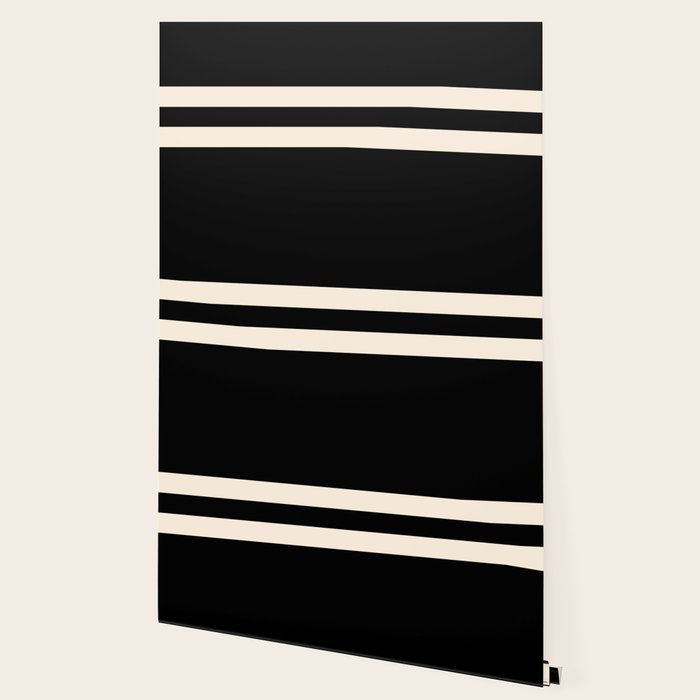 Double Cuff Stripe Nearly Solid Minimalist Pattern in Black and Almond Cream Wallpaper Gallery Image 2