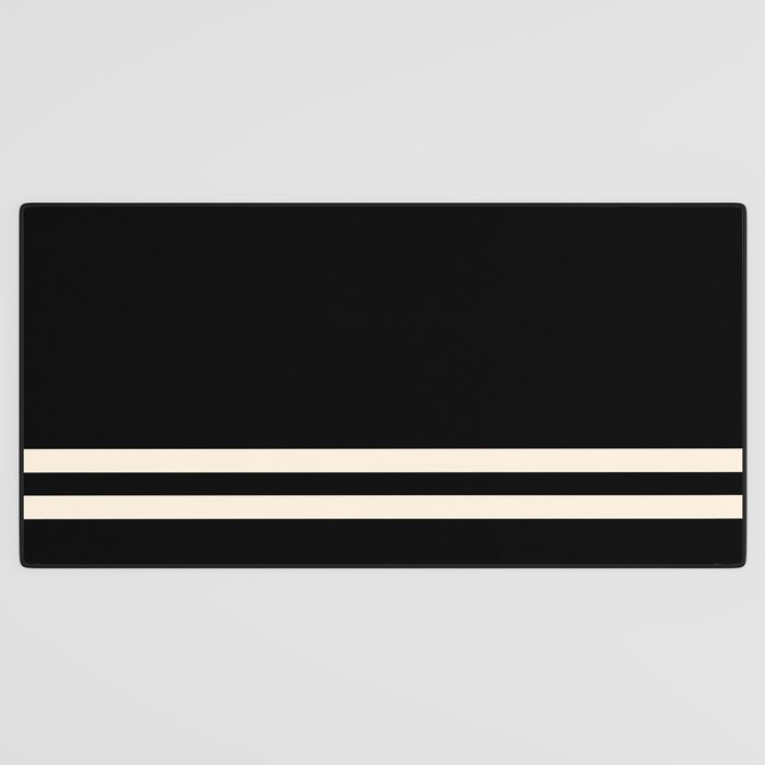 Double Cuff Stripe Nearly Solid Minimalist Pattern in Black and Almond Cream Desk Mat Gallery Image 3