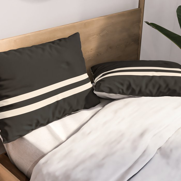 Double Cuff Stripe Nearly Solid Minimalist Pattern in Black and Almond Cream Pillow Sham Gallery Image 2