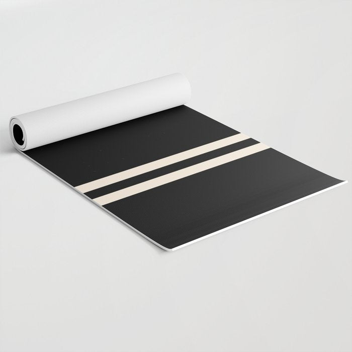 Double Cuff Stripe Nearly Solid Minimalist Pattern in Black and Almond Cream Yoga Mat Gallery Image 2