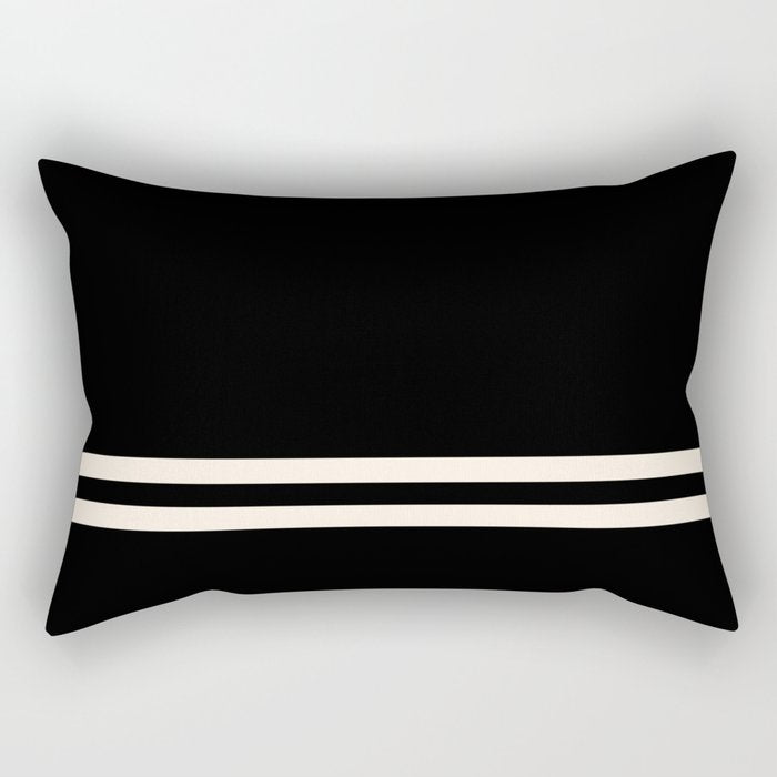 Double Cuff Stripe Nearly Solid Minimalist Pattern in Black and Almond Cream Rectangular Pillow Gallery Image 1