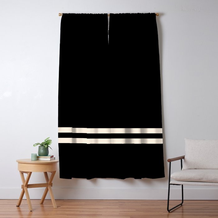 Double Cuff Stripe Nearly Solid Minimalist Pattern in Black and Almond Cream Window Curtain Gallery Image 1