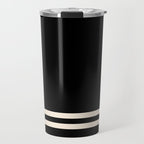 Double Cuff Stripe Nearly Solid Minimalist Pattern in Black and Almond Cream Travel Mug Gallery Image 1