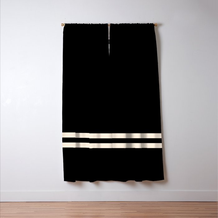 Double Cuff Stripe Nearly Solid Minimalist Pattern in Black and Almond Cream Window Curtain Gallery Image 3