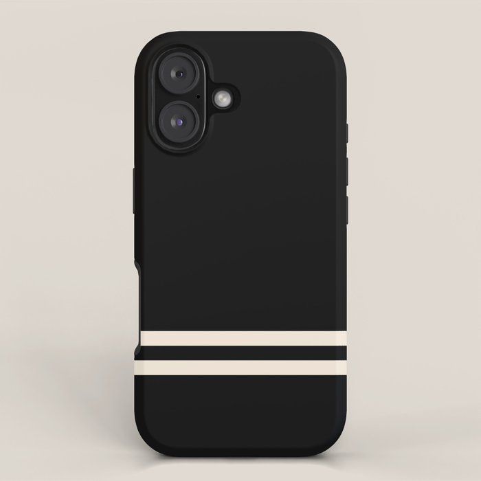 Double Cuff Stripe Nearly Solid Minimalist Pattern in Black and Almond Cream iPhone Case Gallery Image 1