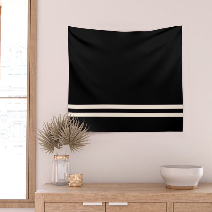 Double Cuff Stripe Nearly Solid Minimalist Pattern in Black and Almond Cream Wall Tapestry Gallery Image 2
