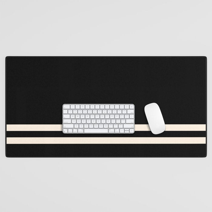 Double Cuff Stripe Nearly Solid Minimalist Pattern in Black and Almond Cream Desk Mat Gallery Image 1