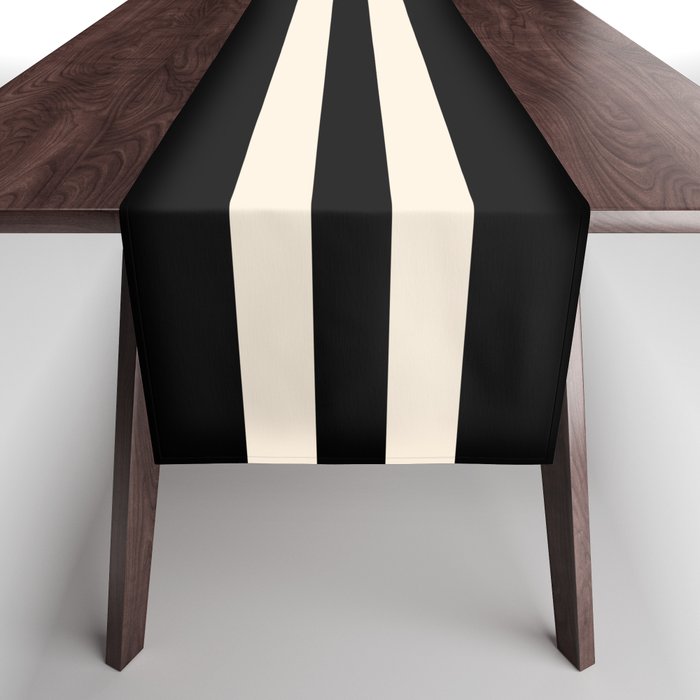 Double Cuff Stripe Nearly Solid Minimalist Pattern in Black and Almond Cream Table Runner Gallery Image 1