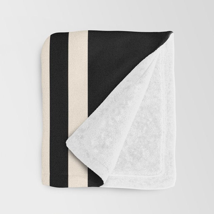 Double Cuff Stripe Nearly Solid Minimalist Pattern in Black and Almond Cream Throw Blanket Gallery Image 3