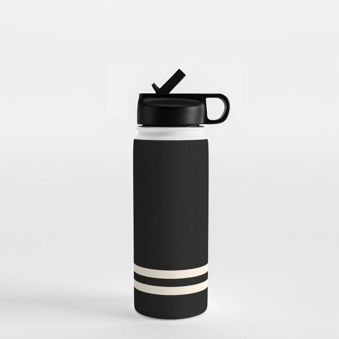 Double Cuff Stripe Nearly Solid Minimalist Pattern in Black and Almond Cream Water Bottle Gallery Image 1