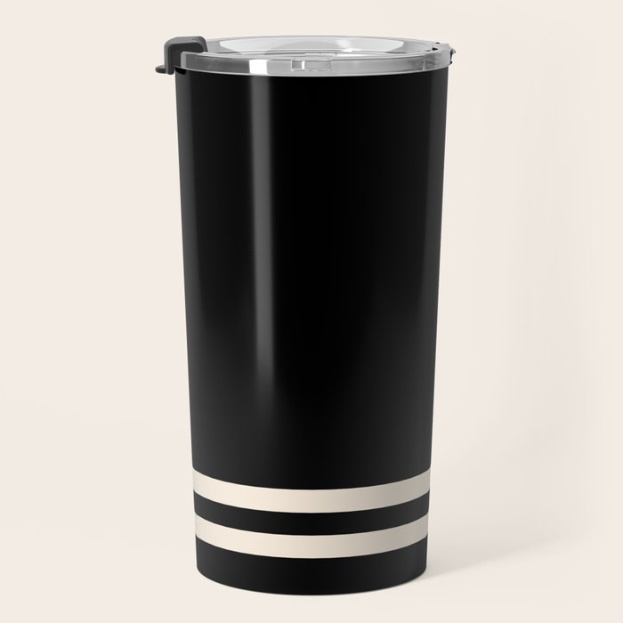 Double Cuff Stripe Nearly Solid Minimalist Pattern in Black and Almond Cream Travel Mug Gallery Image 3