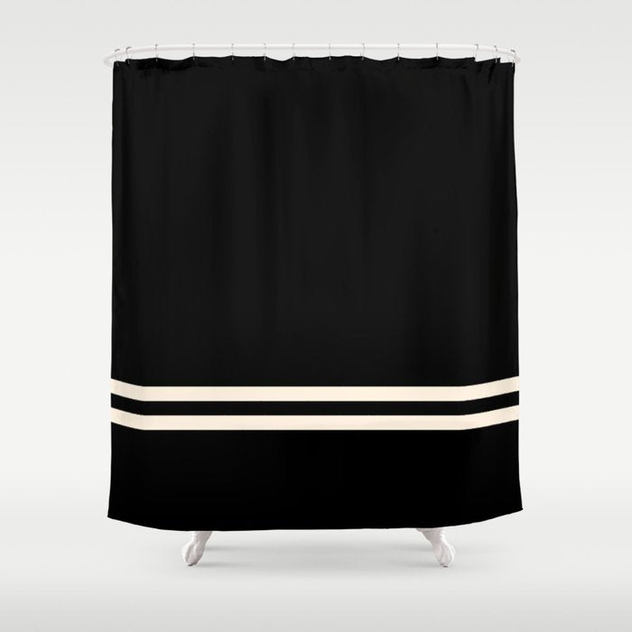 Double Cuff Stripe Nearly Solid Minimalist Pattern in Black and Almond Cream Shower Curtain Gallery Image 1