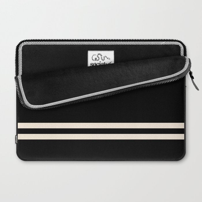 Double Cuff Stripe Nearly Solid Minimalist Pattern in Black and Almond Cream Laptop Sleeve Gallery Image 2