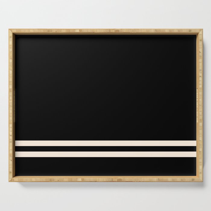 Double Cuff Stripe Nearly Solid Minimalist Pattern in Black and Almond Cream Serving Tray Gallery Image 1