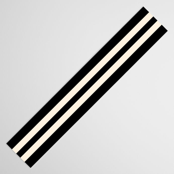 Double Cuff Stripe Nearly Solid Minimalist Pattern in Black and Almond Cream Table Runner Gallery Image 3