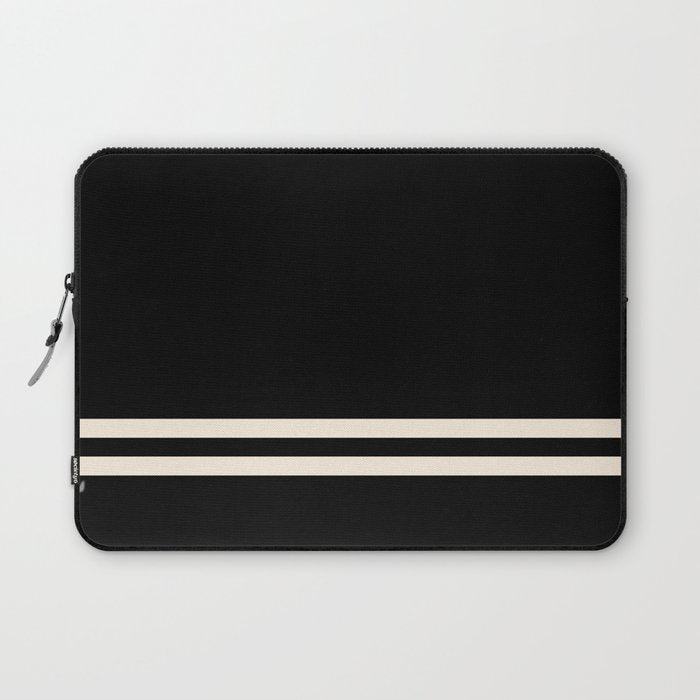 Double Cuff Stripe Nearly Solid Minimalist Pattern in Black and Almond Cream Laptop Sleeve Gallery Image 1