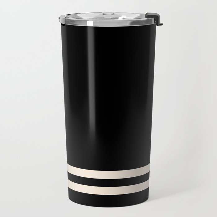 Double Cuff Stripe Nearly Solid Minimalist Pattern in Black and Almond Cream Travel Mug Gallery Image 2