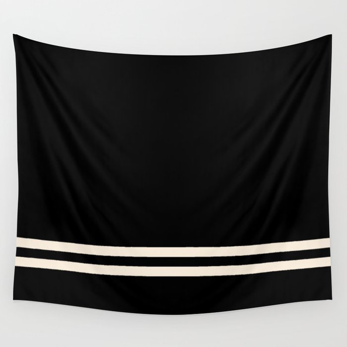 Double Cuff Stripe Nearly Solid Minimalist Pattern in Black and Almond Cream Wall Tapestry Gallery Image 4