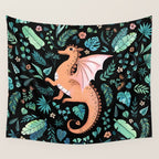 Tropical Dragon in Peach Wall Tapestry Gallery Image 4