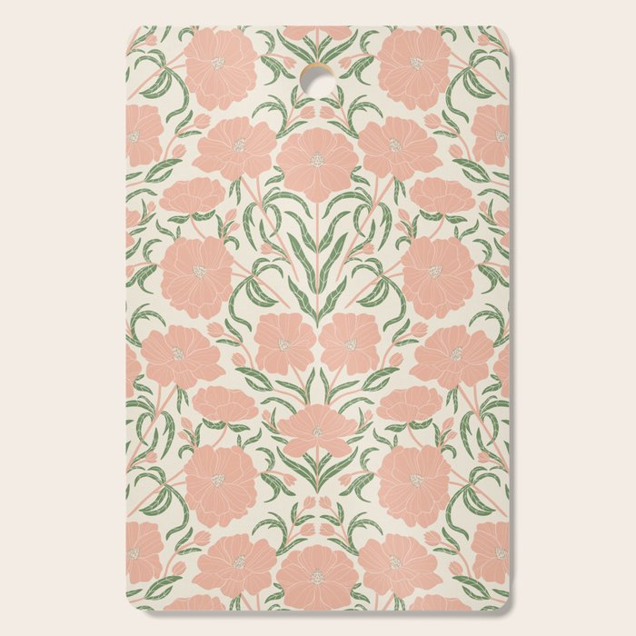 Pastel Peach Peonies - Retro botanical Cutting Board Gallery Image 1