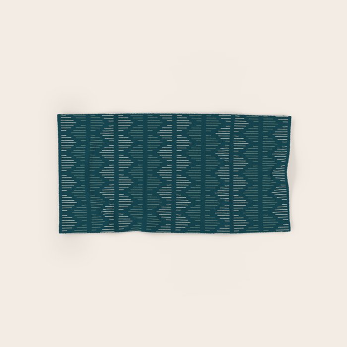 Minimalist Mudcloth 3 in Cream and Olive on Teal Bath Towel Gallery Image 1