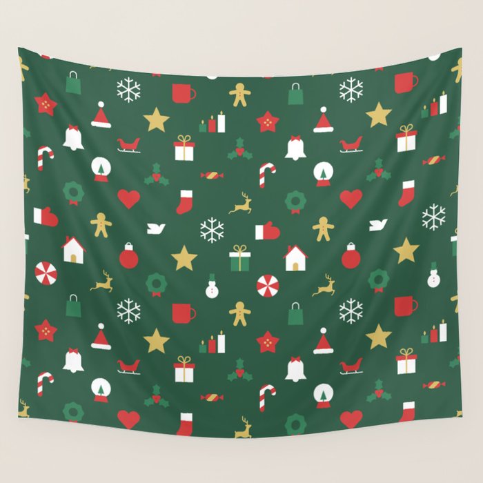 Geometric christmas decoration pattern Wall Tapestry Gallery Image 1