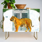 94 Tropical, Greece Architecture Buildings Tiger Wild Cat Watercolor Palm Travel Bohemian Painting Credenza Gallery Image 1
