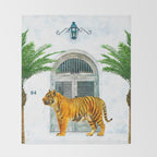94 Tropical, Greece Architecture Buildings Tiger Wild Cat Watercolor Palm Travel Bohemian Painting Throw Blanket Gallery Image 2