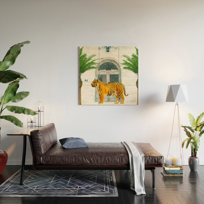 94 Tropical, Greece Architecture Buildings Tiger Wild Cat Watercolor Palm Travel Bohemian Painting Wood Wall Art Gallery Image 2