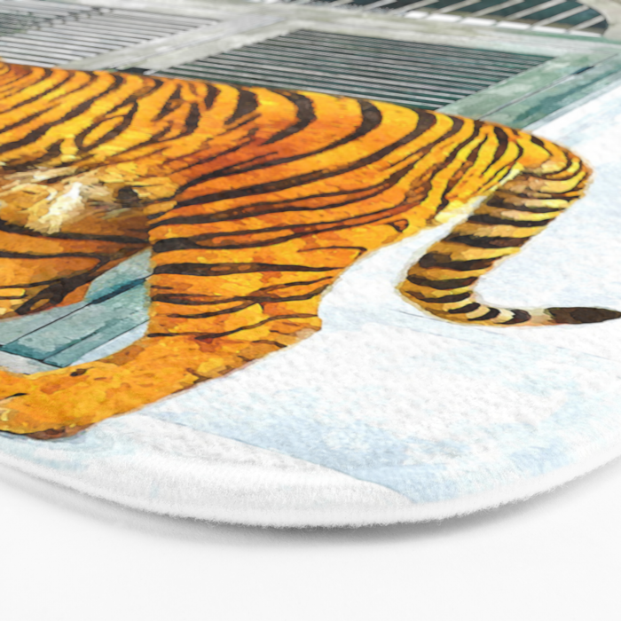 94 Tropical, Greece Architecture Buildings Tiger Wild Cat Watercolor Palm Travel Bohemian Painting Bath Mat Gallery Image 3