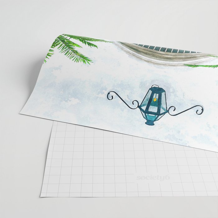 94 Tropical, Greece Architecture Buildings Tiger Wild Cat Watercolor Palm Travel Bohemian Painting Wrapping Paper Gallery Image 2