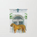 94 Tropical, Greece Architecture Buildings Tiger Wild Cat Watercolor Palm Travel Bohemian Painting Wall Hanging Gallery Image 1