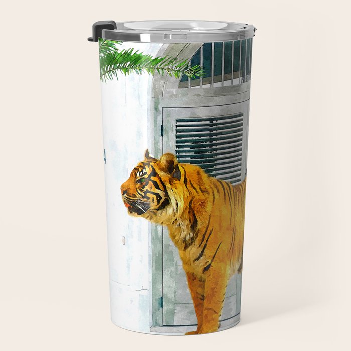 94 Tropical, Greece Architecture Buildings Tiger Wild Cat Watercolor Palm Travel Bohemian Painting Travel Mug Gallery Image 3