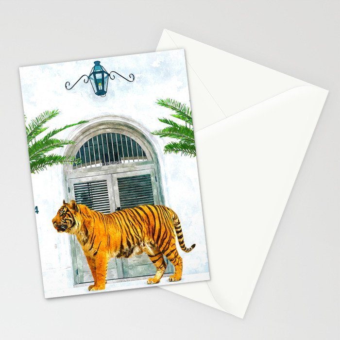 94 Tropical, Greece Architecture Buildings Tiger Wild Cat Watercolor Palm Travel Bohemian Painting Stationery Card Gallery Image 2