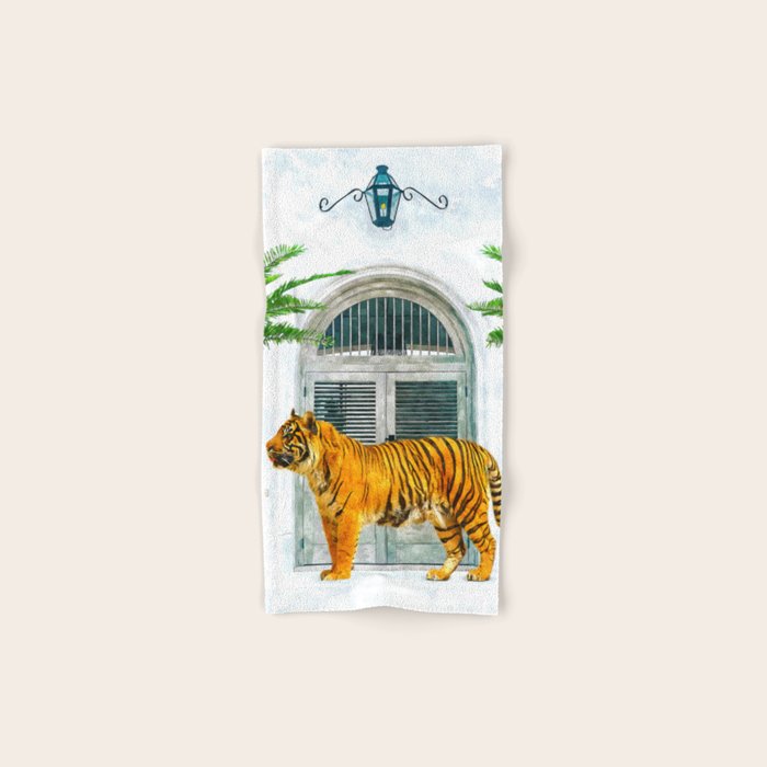94 Tropical, Greece Architecture Buildings Tiger Wild Cat Watercolor Palm Travel Bohemian Painting Towels Gallery Image 1