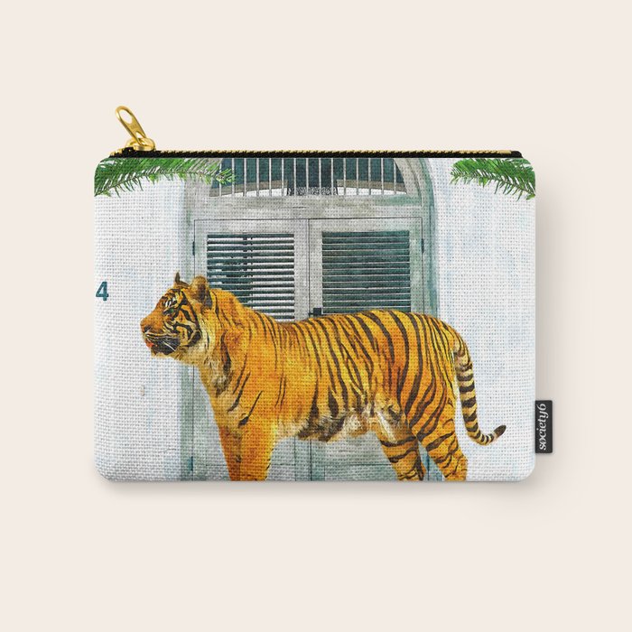 94 Tropical, Greece Architecture Buildings Tiger Wild Cat Watercolor Palm Travel Bohemian Painting Carry All Pouch Gallery Image 1