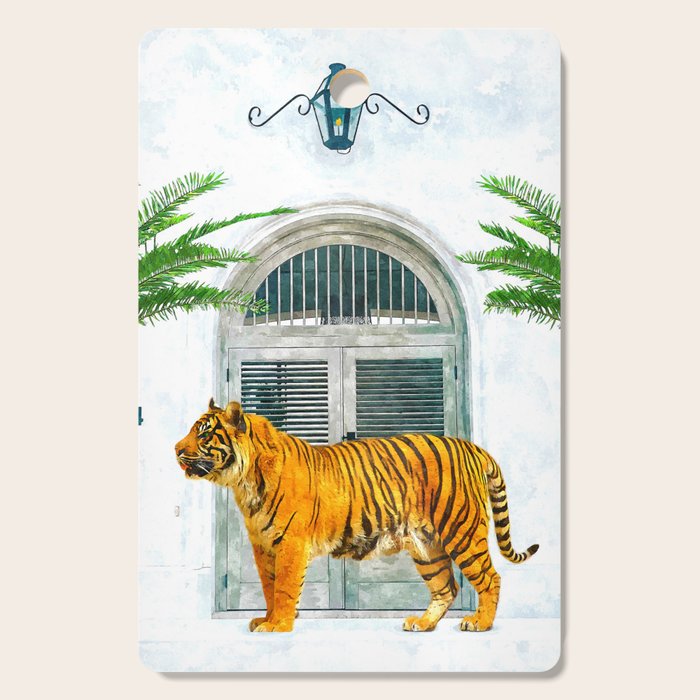 94 Tropical, Greece Architecture Buildings Tiger Wild Cat Watercolor Palm Travel Bohemian Painting Cutting Board Gallery Image 1