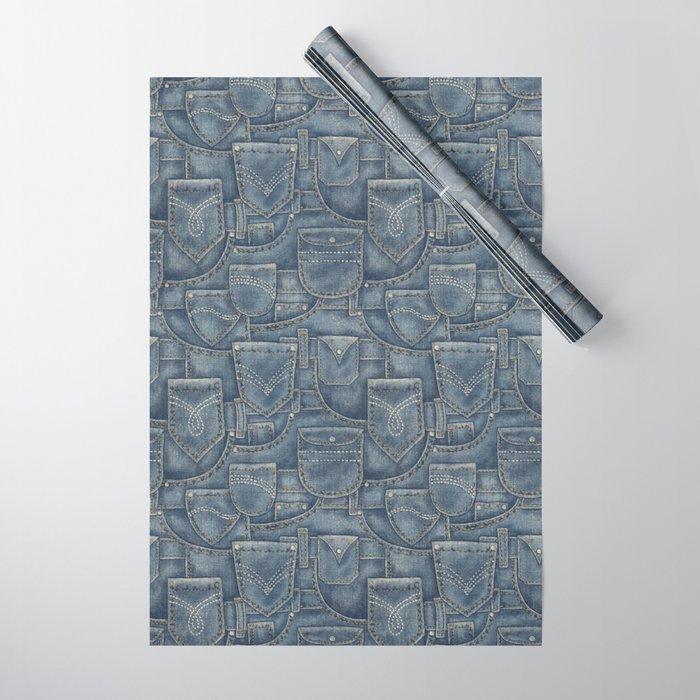 Jean Pockets - medium denim blue Wrapping Paper Gallery Image 1