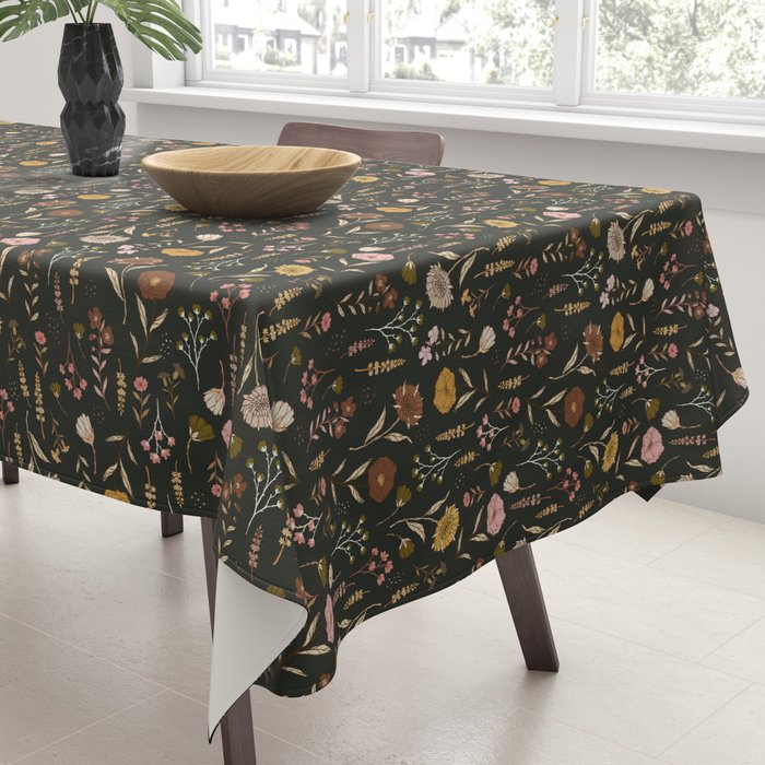 Spring Garden Flower Collection - Charcoal Black Tablecloth Gallery Image 3