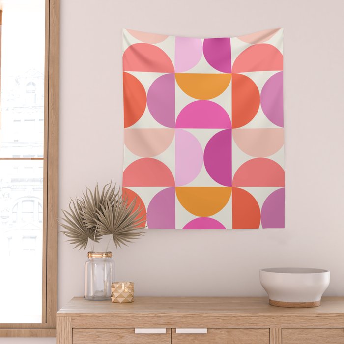 Mid Century Modern Shapes - Pink Wall Tapestry Gallery Image 2